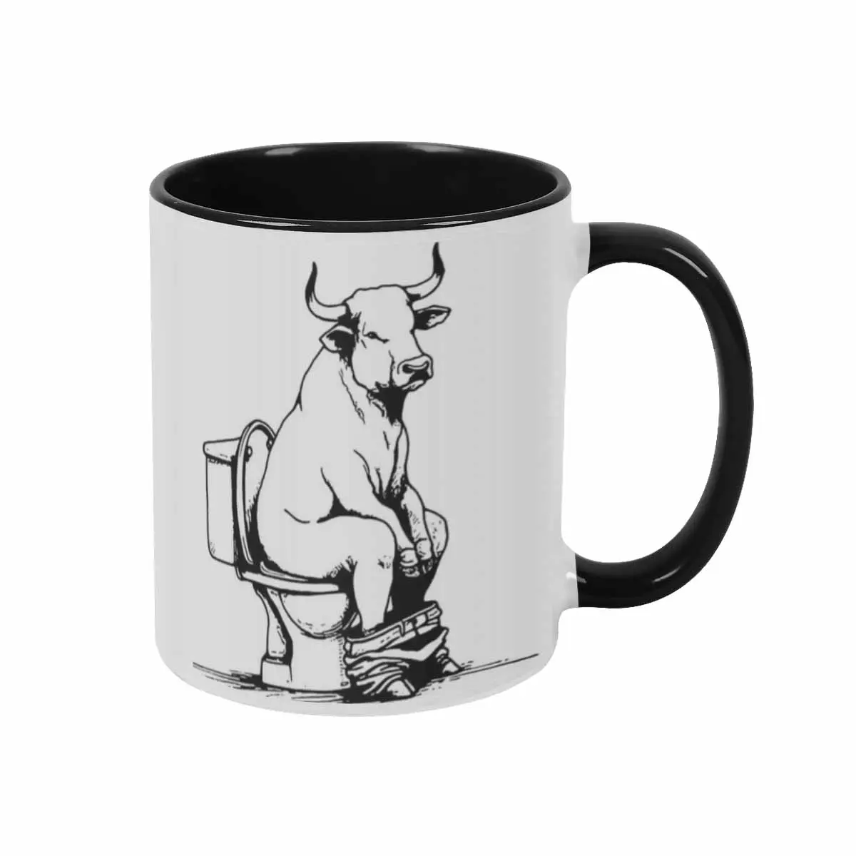 Funny Bull Toilet Mug 11oz 15oz Black White Cow Sitting On Toilet Graphic Print Durable Ceramic Easy Clean Novelty Coffee Cup For Office Farmhouse Bathroom Gag Gift Home Party Use