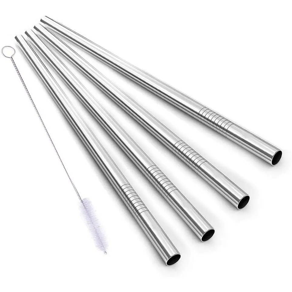 Stainless Steel Smoothie Straws, 9 inch X 0.315 in  Metal Straws for Juice, Water, Smoothie, Set of 4 with Cleaning Brush