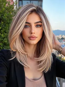 Topshe Root Honey Gold Highlighted Layered Lockbone Bob Lace Wig, Commuter Intellectual Style, Office Worker Lazy Full Headpiece