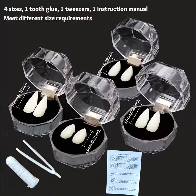 Halloween Vampire Teeth with Adhesive, Party Props, Faux Fangs, April Fool's Joke Teeth, Zombie Teeth, Small Canines, Makeup Accessories