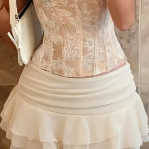 French Sexy Chic Plain Waist Ruched Asymmetrical Hem Skirt, Summer Chiffon Ruffled Layered Cake Short Skirt, Elegant Sweet Style with Lining, Beach Holiday Skirt, Ruffled Skirts
