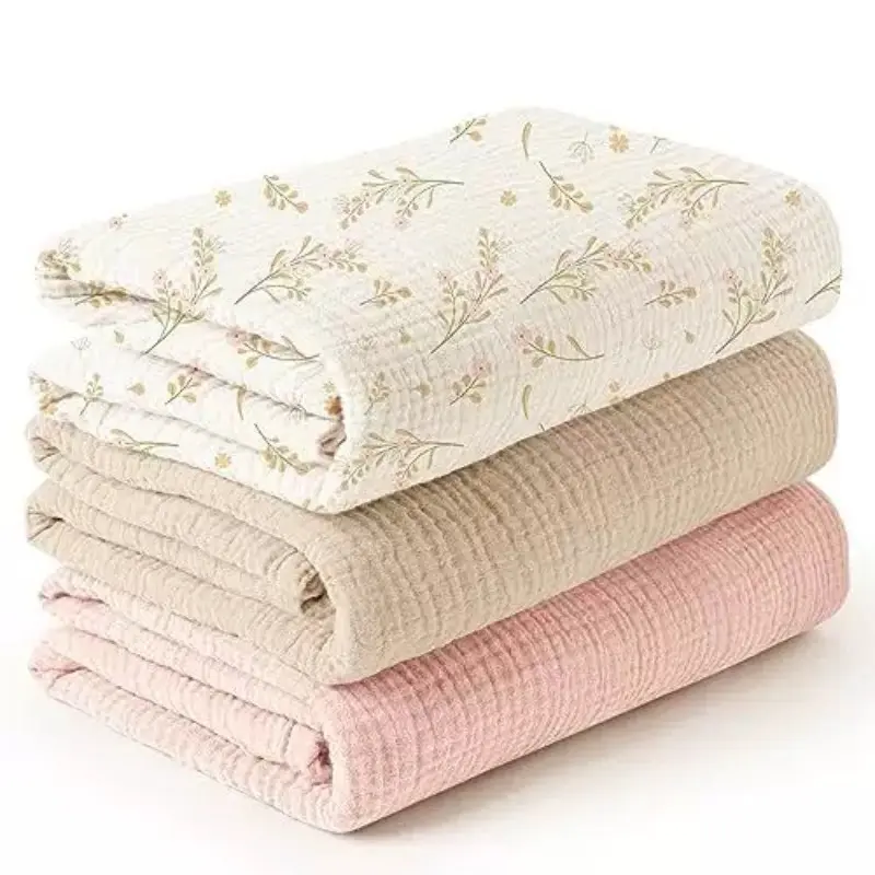 Newborn Baby Cotton Wrap Blanket Set, Three-Piece Infant Swaddle Cloth, Six-Layer Soft Burp Cloak for Boys & Girls