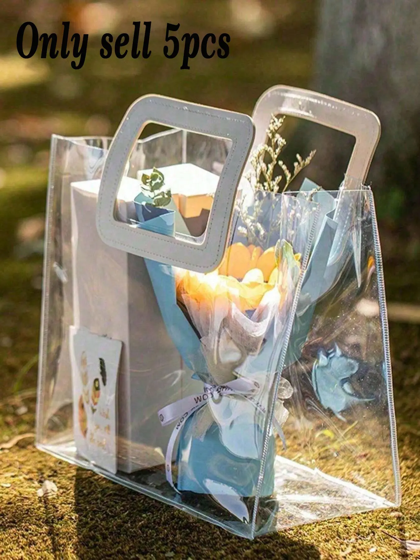 5pcs Transparent Thick PVC Gift Bags, Christmas Memorial Bag, Wedding Candy Box Pouch, Lunch Bag, Valentine's Day Packaging Bag, Mother's Day Gift Bag