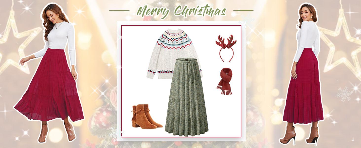 Women's Chiffon Stretch High-Waisted Pleated A-Line Long Skirt