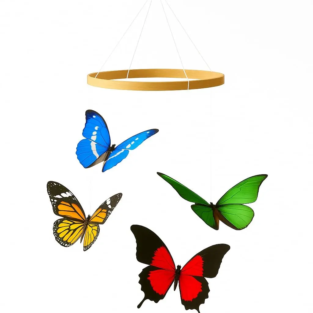 Handmade Montessori Butterfly Baby Mobile - Hanging Nursery Decor, Beech Wood Hoop & Colorful Butterflies for Crib Play Area, Visual Sensory Stimulation