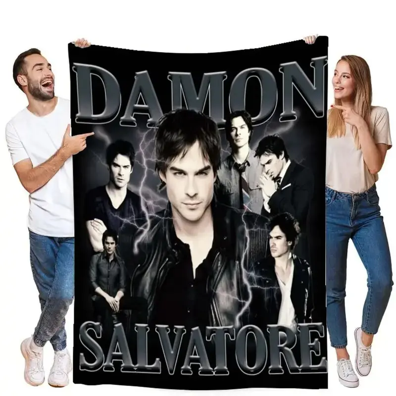 Damon Salvatore The Vampire Diaries Bootleg Collage Flannel Throw Blanket Ian Somerhalder TVD Vampire Drama Warm Blanket Gift TVD Fans All Ages
