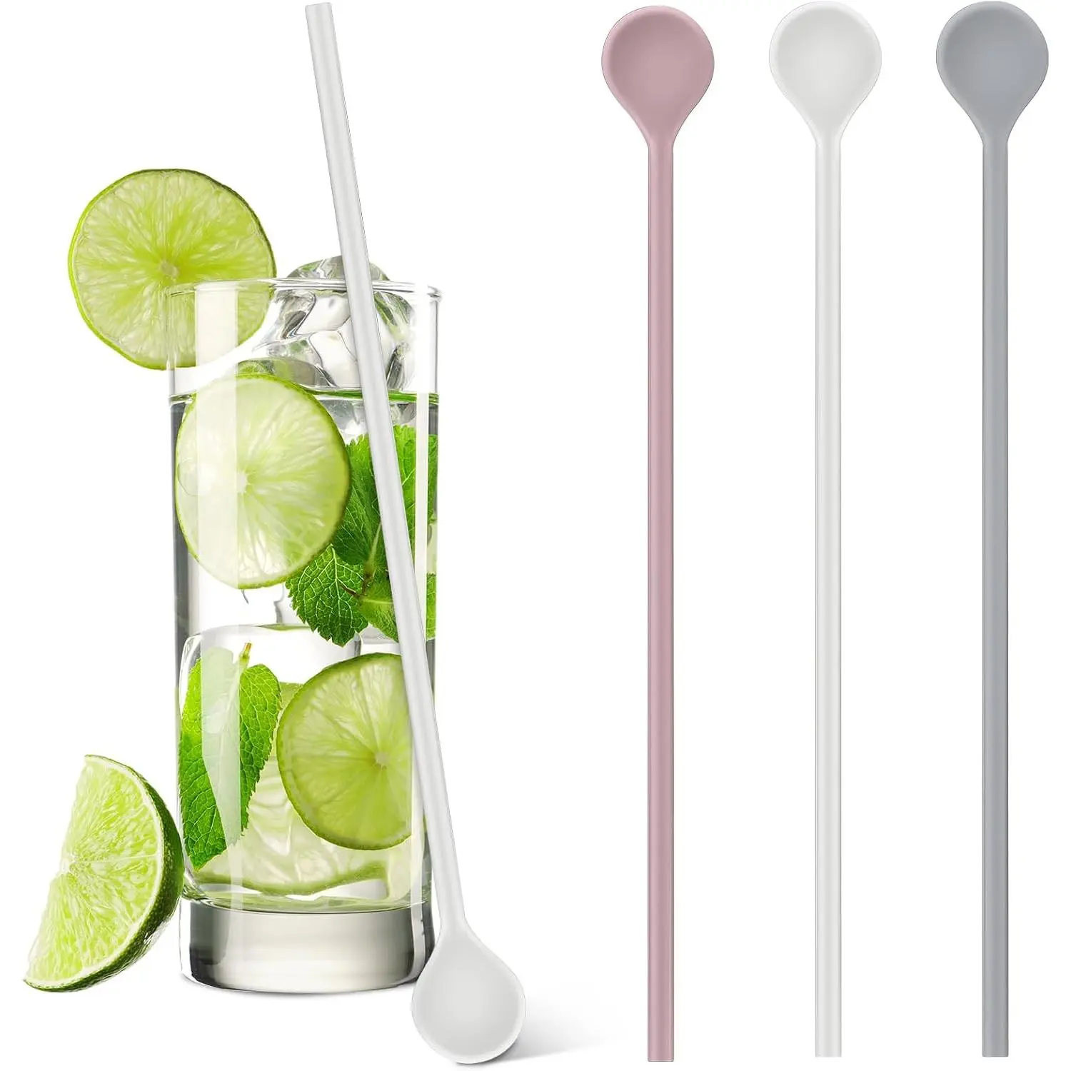 3 count 10"  Stirrer Stick Spoon, Black,White,Grey