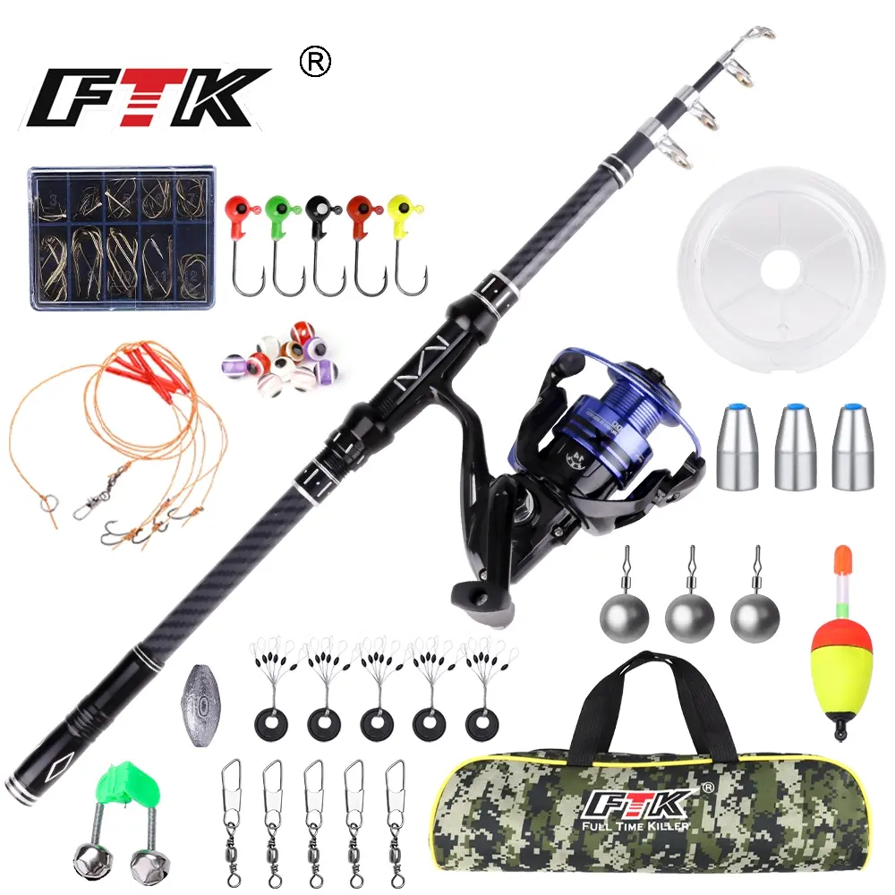 FTK Fishing Rod Set: 1.8-Meter Telescopic Lure Fishing Portable Starter Kit, Fishing Equipment