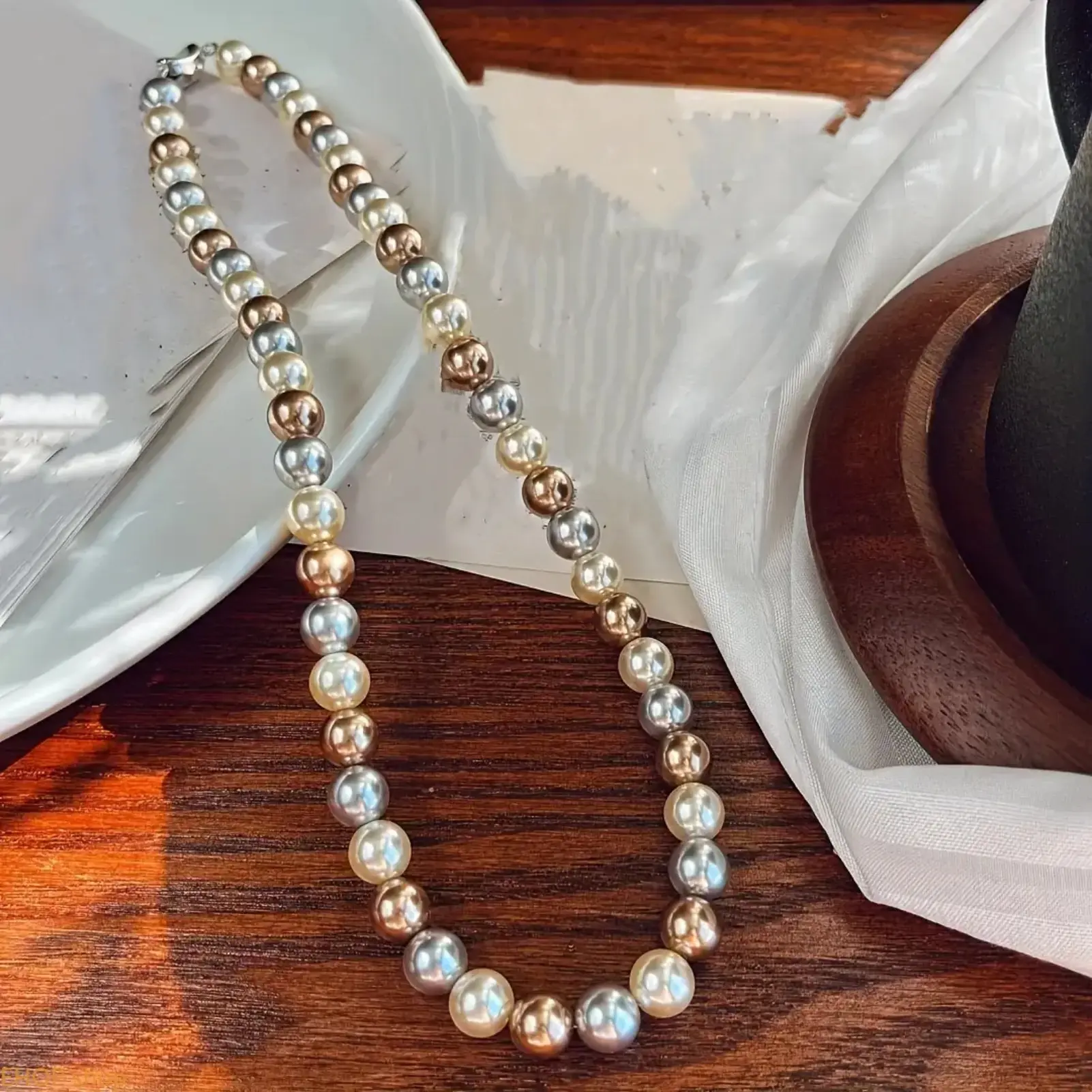 Elegant Mixed Freshwater Pearls Necklace - Celestial Theme December Birthstone Simple Chain Fashion Jewelry, Daily Wear Accessory, Valentine’s Day Gift, Polyester, All-Season