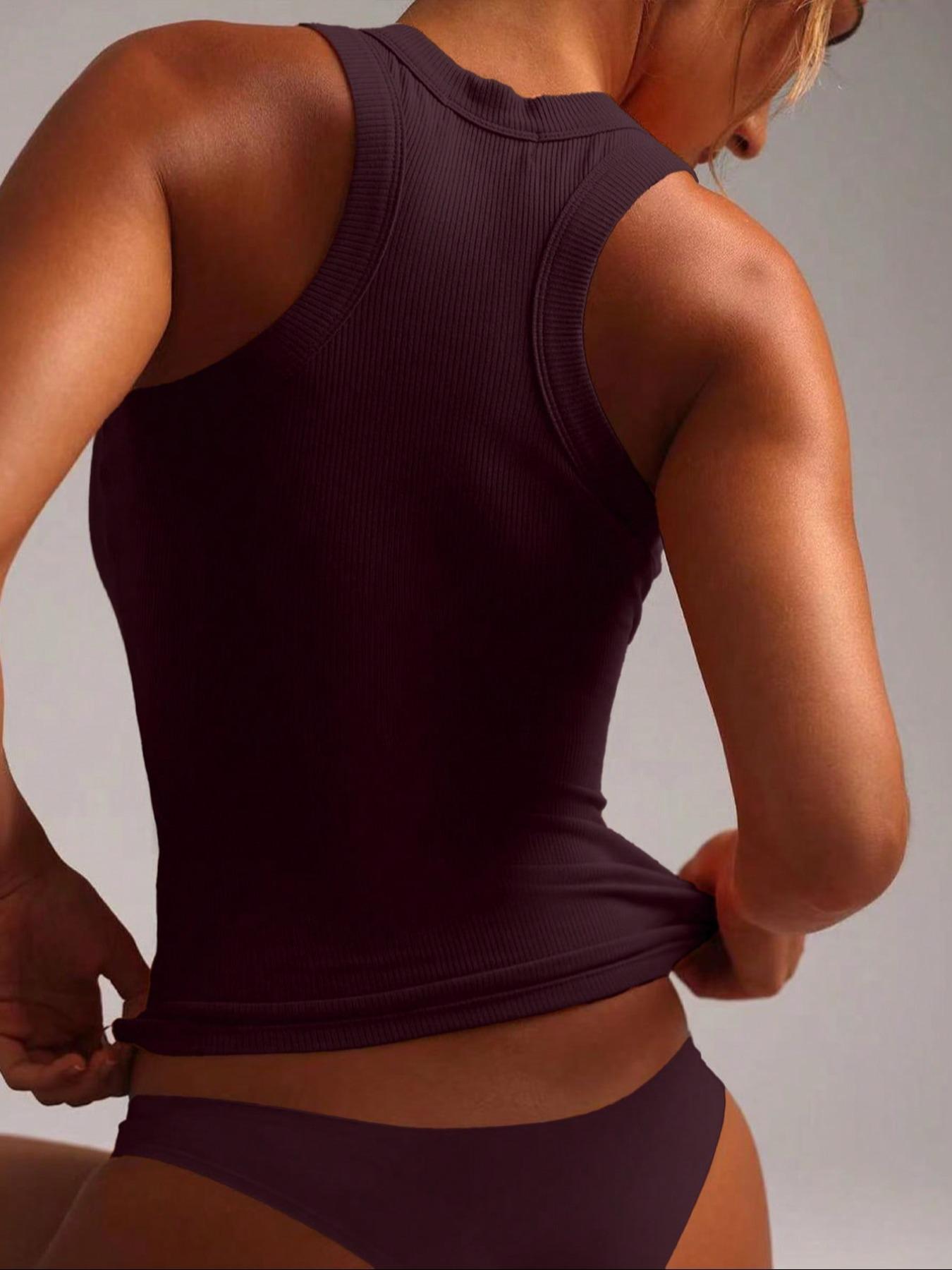 Women's Solid Ribbed Tank Top, Casual Minimalist Sleeveless Top for Summer, Ladies Clothes for Daily Wear