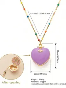 Fashion Sweet Heart Pendant Necklace, Oil Drop Clasp, Copper Chain Jewelry, Girl, Bunny, Princess, Fairy Decor, Special Gift, All Seasons, Preppy Style