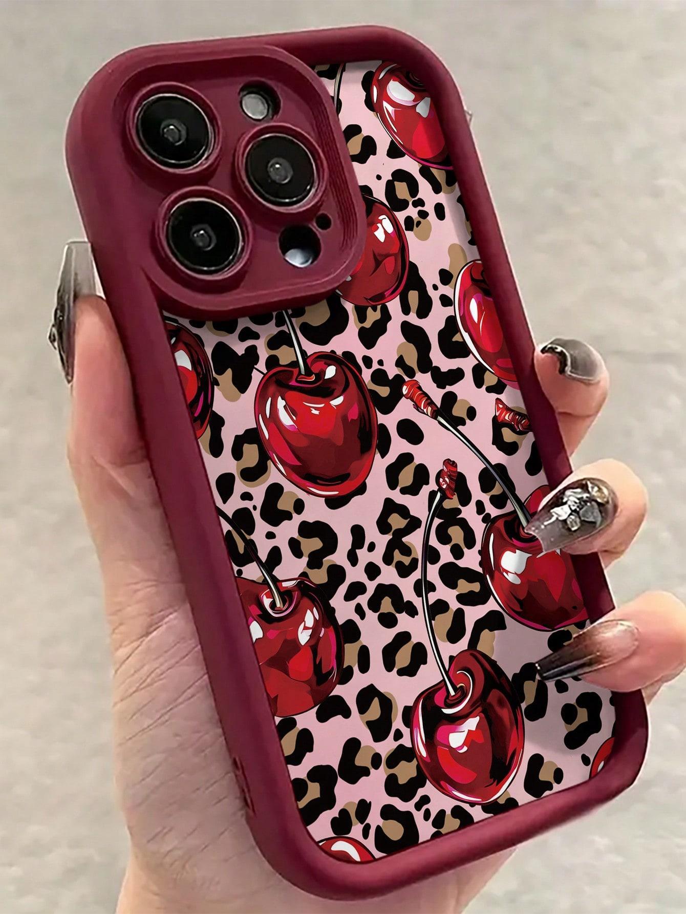 A stylish deep red cherry pattern soft TPU shockproof anti-drop full-coverage phone case, compatible with iPhone 17/16/15/14/13/12/11/x/xs/xsmax, a gift for friends, family, and yourself.