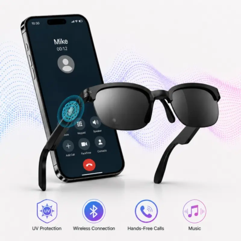 Smart Glasses, Bluetooth Open-Ear Audio Glasses with Built In Microphone, Hands-Free Calling, Music Control and Voice Assistant,Smart Bluetooth Glasses for Men Women