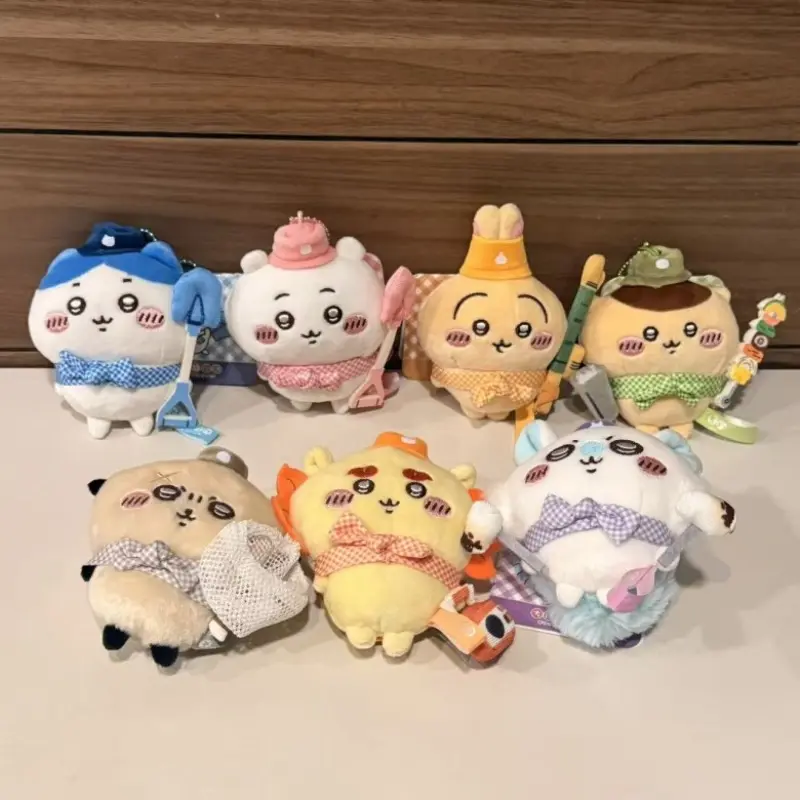 7 Styles Chiikawa Camping Series Mini Plush Keychain, Cute Animal Chibi Stuffed Bag Charm, Soft Short Plush Pendant Decor Gift For Fans Birthday Christmas Party Favor Cross-Border Wholesale