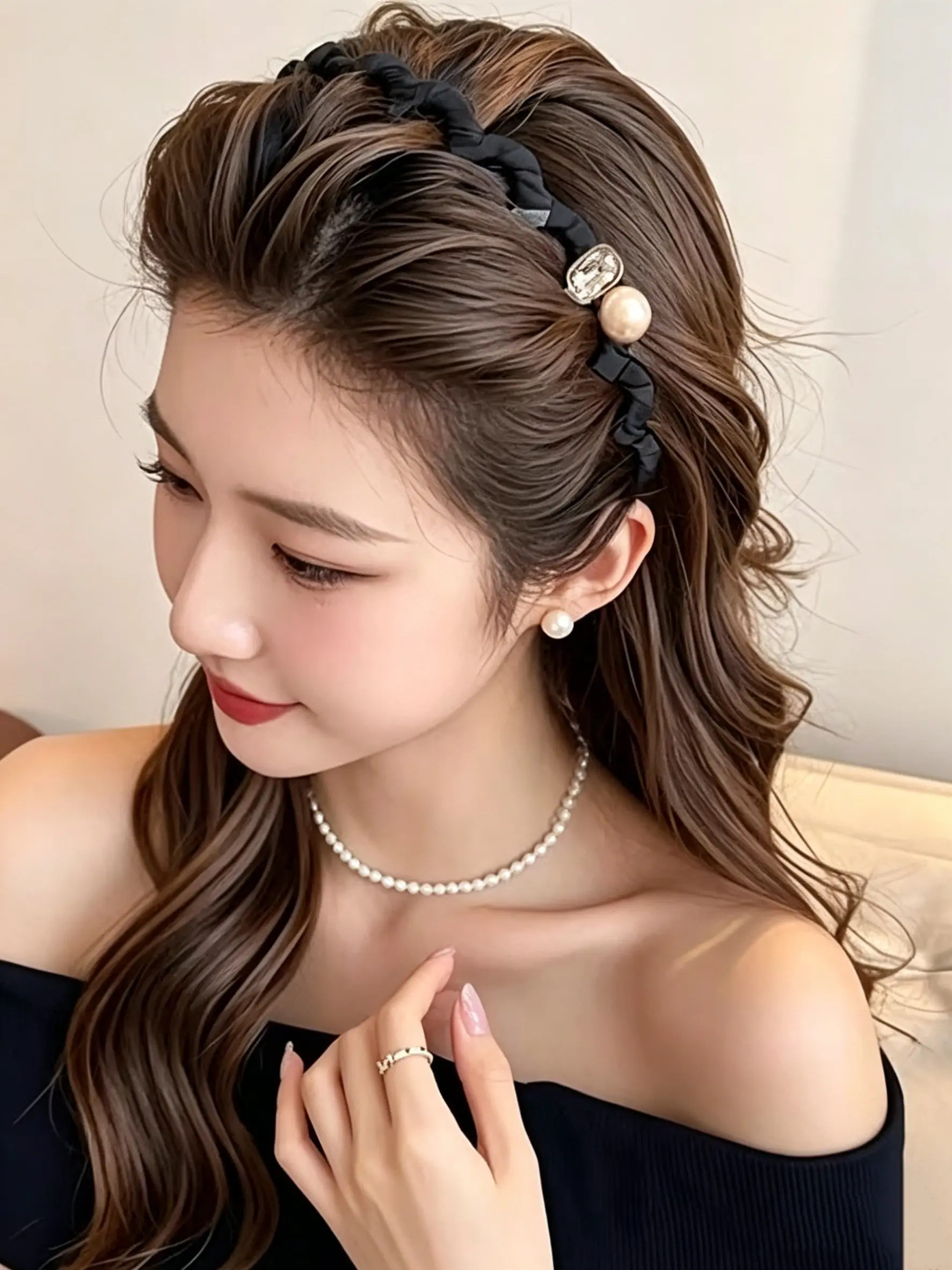 New Summer Autumn High Forehead Wave Headband for Women, Lightweight Luxury Face Washing Hair Band, Non-Shrink Anti-Slip Design