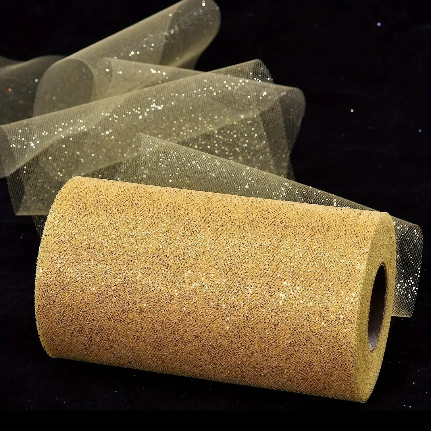 1Roll Long 25Yards Glitter Tulle Roll Sparkling Tulle Ribbon Fabric Tulle Spool For DIY Tutu Skirt Sewing Bow Wedding Decorations, Christmas Festival Craft Supplies 6 Inches By 25 Yards (Golden/Silver/White/Black/Pink/Blue/Green/Red) Eid Al-Adha Mubarak