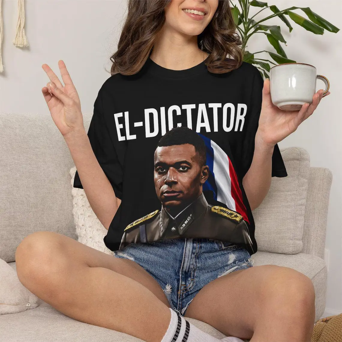 100% Cotton Soft Short Sleeve Crew Neck Graphic Tee - Thermal Fabric, Kylian Mbappe The Dictator Retro 90s Soccer Print, Funny Meme Gift for French Football Fans, Casual Machine Wash Streetwear Top