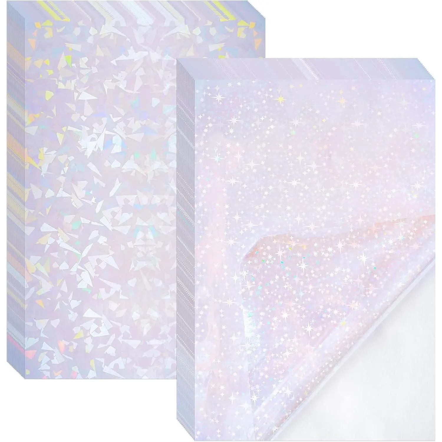 2 Types Transparent Holographic Self-Adhesive Laminate Sheets A4 Size Waterproof Lamination Vinyl Sticker Paper for DIY Crafts 10 Sheets 8.25 x 11.7 Inches