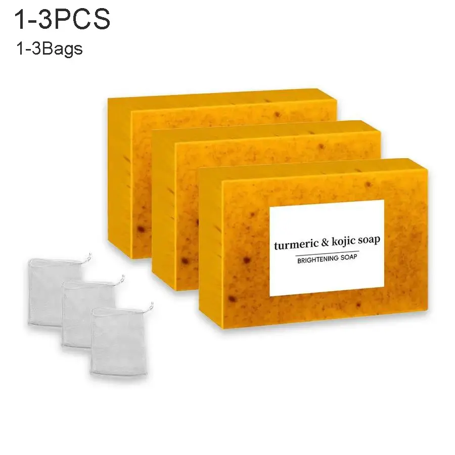 1-4PCS Lemon Turmeric Kojic Acid Soap Bar – Dark Spot Remover for Face & Body | Brightening Turmeric Kojic Soap for Glowing Skin Cleansing | Fades Blemish Marks
