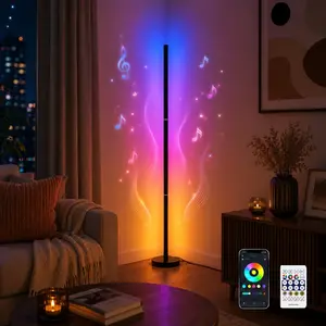 RGBICW Corner Floor Lamp, Smart Color Changing LED Standing Light with App Control, Remote, Music Sync, DIY Colors and Scene Modes for Bedroom, Living Room, Game Room and Home Office