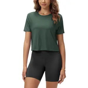 Women's Performance Cropped Tee Ultra Soft odSTRATUM Tech Short Sleeve Relaxed Top Crew Neck T-Shirts(Gift)