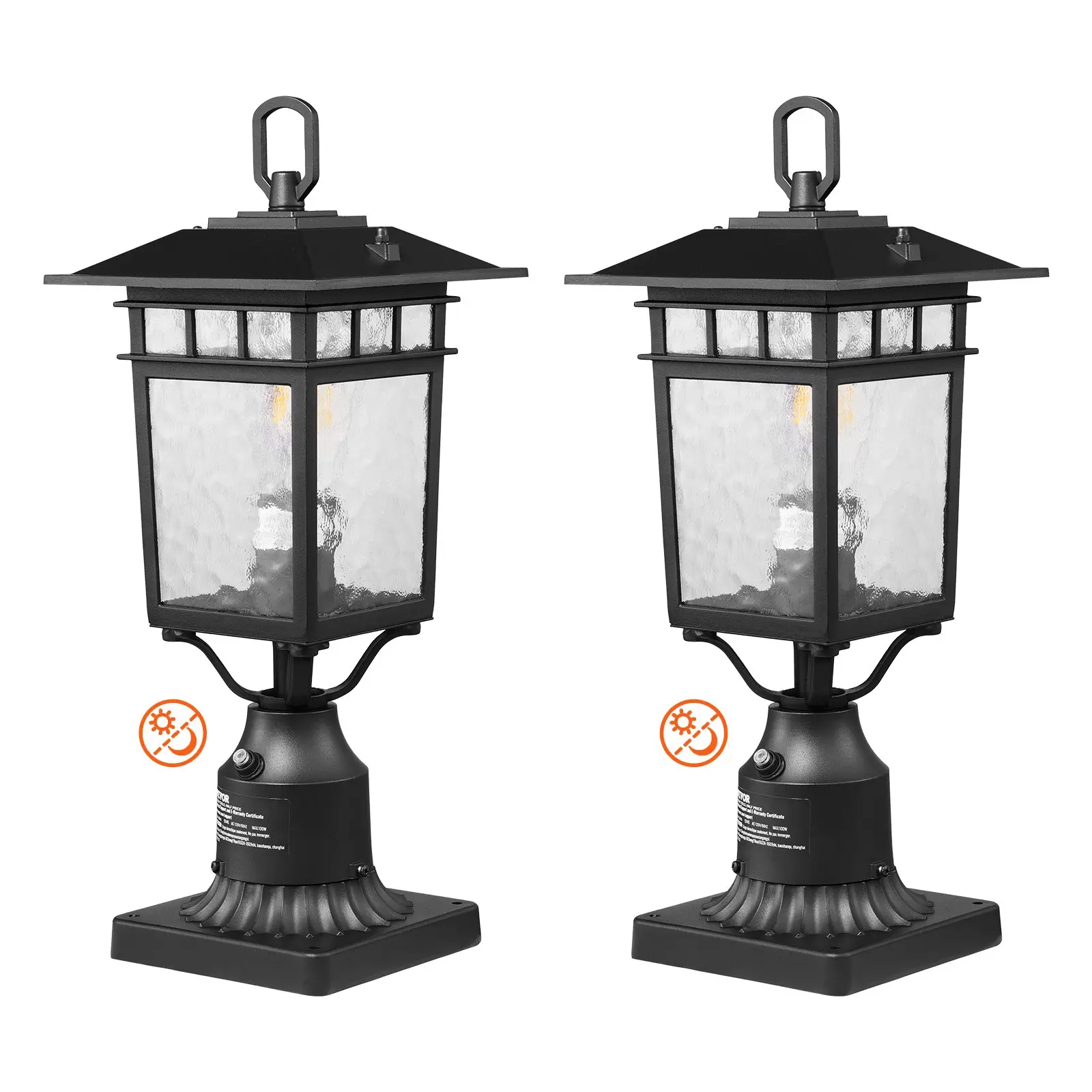 【DealsForYouDays】VEVOR 2 Pack Dusk to Dawn Outdoor Post Light, 15.75 in, Waterproof Lamp Post Light Fixtures with 5.5 in Pier Mount Base Glass Shade, Lightning-proof Exterior Pole Column Light for Patio Garden Pathway