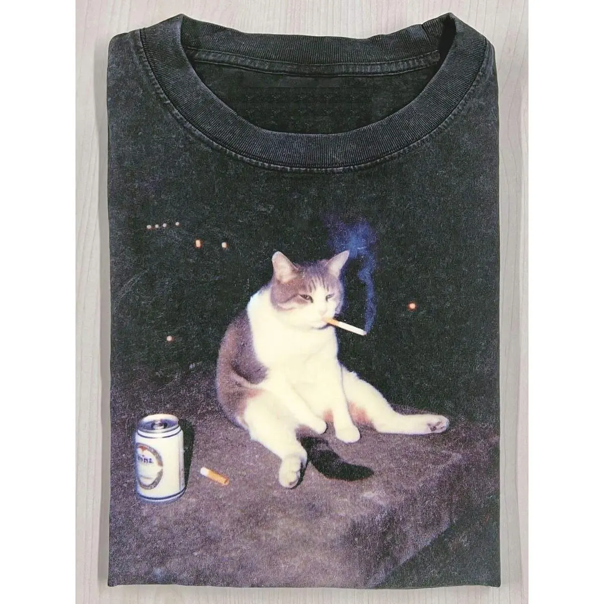 Cats And Cigarettes At Night, 230g Washed, Printed T-Shirts, High-Quality Batik Cotton, Heavyweight New Retro Fashion Brand T-Shirts For Men,