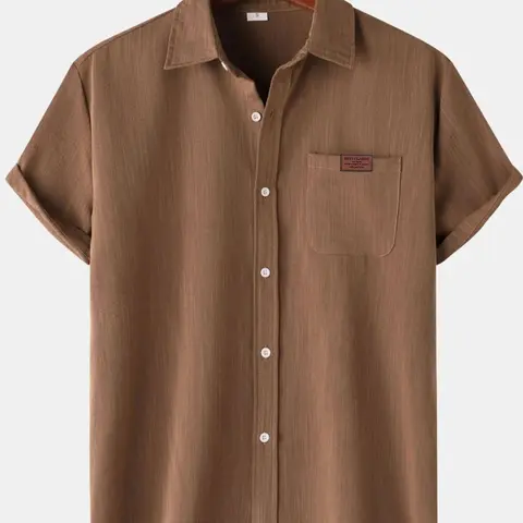 Men's Linen Short Sleeve Shirt, Casual Button Front Solid Color, Ideal for Daily Wear and Special Occasions, Easy Care and Comfortable Fit
