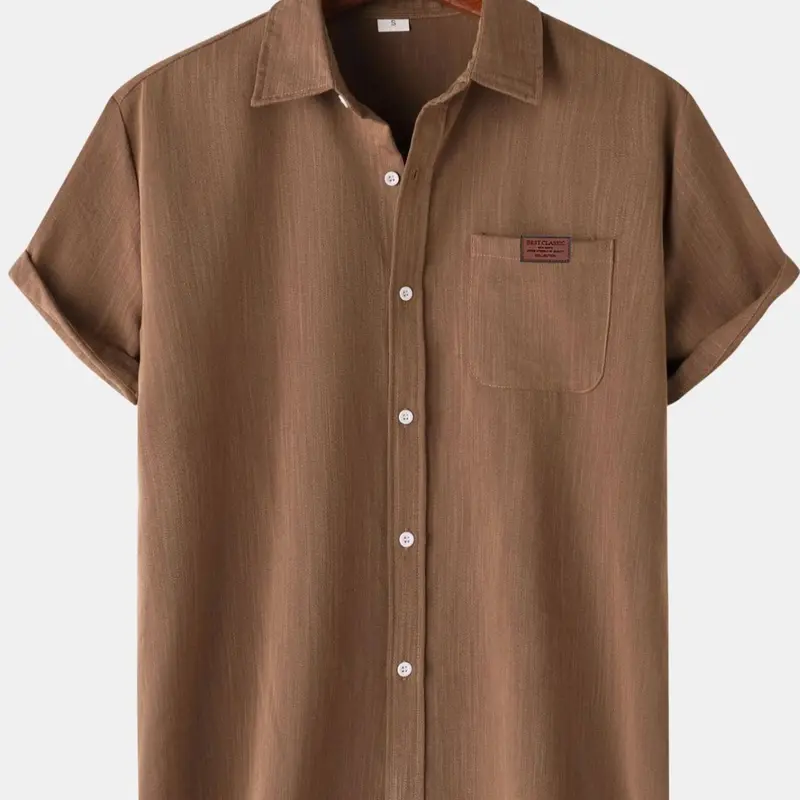 Men's Linen Short Sleeve Shirt, Casual Button Front Solid Color, Ideal for Daily Wear and Special Occasions, Easy Care and Comfortable Fit