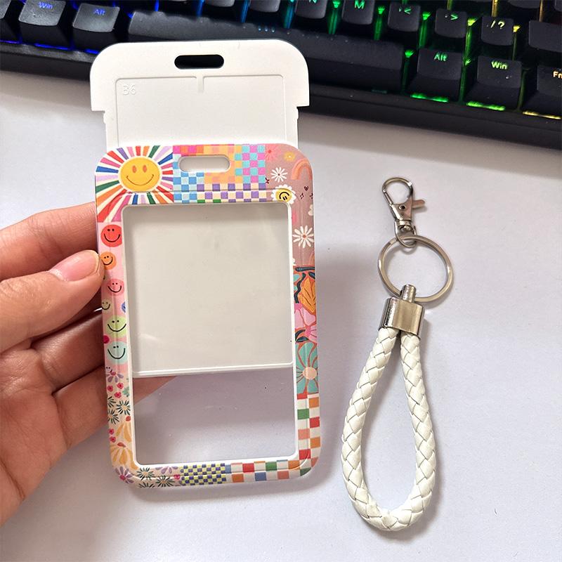 2 pieces of floral ID durable keychain badge holder, suitable for school nurses, office, bus card holder, keychain integrated student meal card, ins lanyard, factory card pick-up and drop-off ID protector, access control
