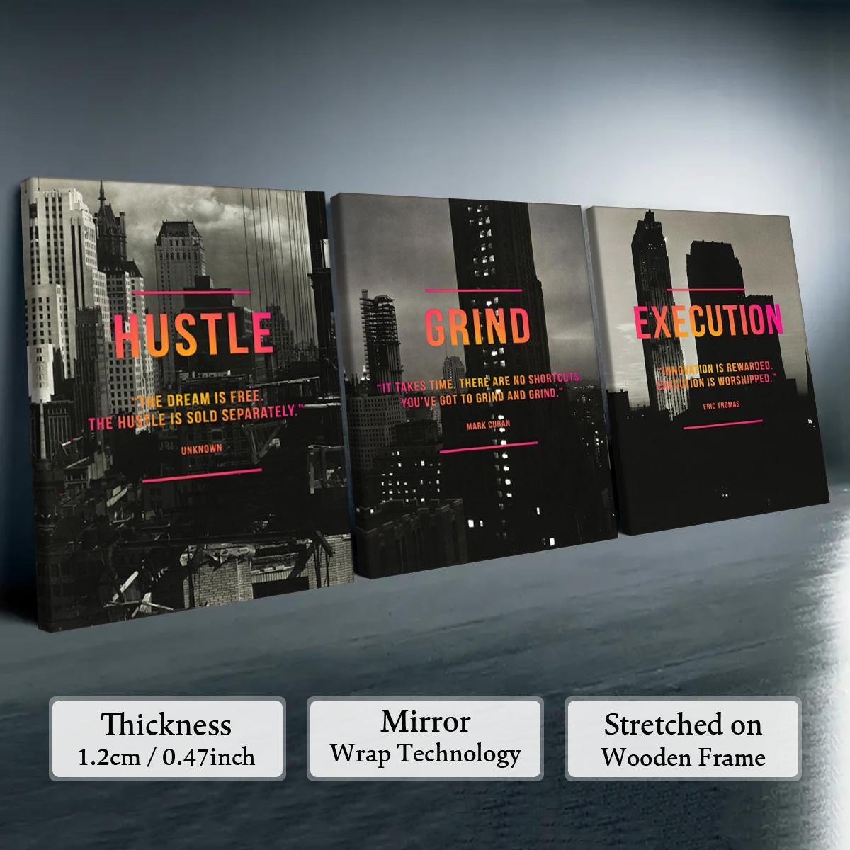 Wooden Framed Canvas Painting, 3 Counts/set Urban Inspirational Letter Decorative Painting, Modern Art Poster for Office Home Dormitory Dining Room Bar