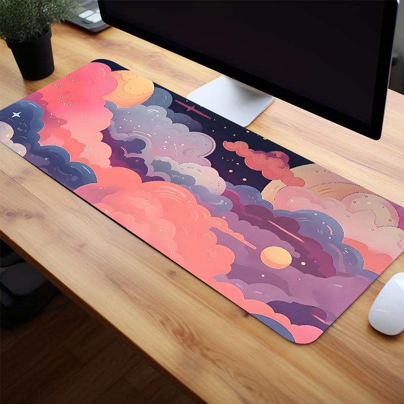 Creative Colorful Clouds Pattern Mouse Pad, Large Gaming Mouse Pad, Gaming Desk Accessory, Office Desk Accessories, Non-slip Rubber Base Stitched Edge Keyboard Pad For Desk Laptop Desktop, Computer Accessories