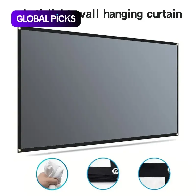 60-133 Inch Metal Anti-Light Projection Screen, 16:9 Portable Foldable Design, Black Border Perforated Screen, Suitable for Low-Lumen Projectors