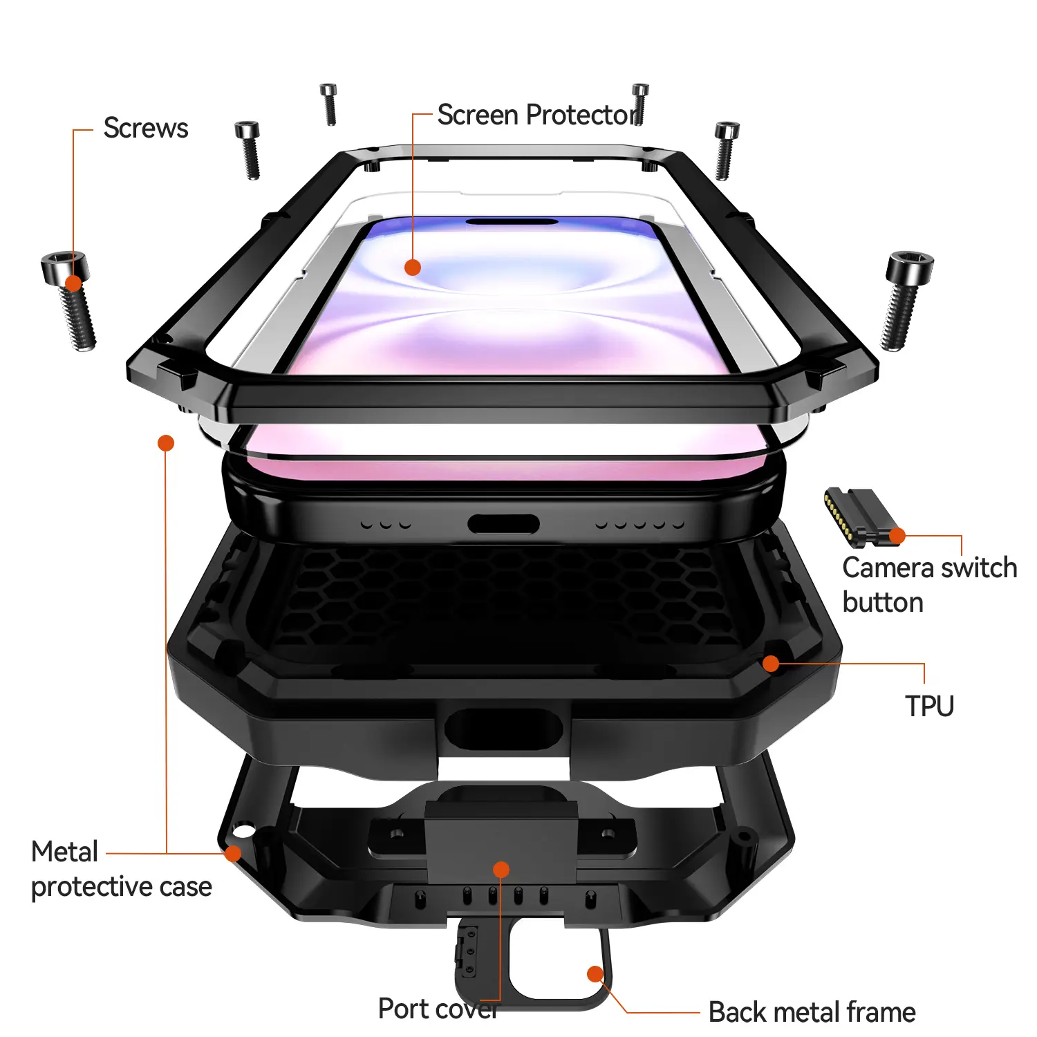 Lens Push Shockproof Armor Metal Aluminum Case TPU Smartphone Cover for Apple iPhone 17 16 15 14 13 Pro Max iPhone Air 16e 17E 15 Plus Bumper Kickstand Anti-fall Cover