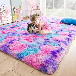 5x7 Large Tie-Dyed Pink Purple Blue Area Rug for Kids Living Room Bedroom, Shag Soft Plush Furry Carpet, Non-Slip Indoor Mat for Dining Room Home Decor