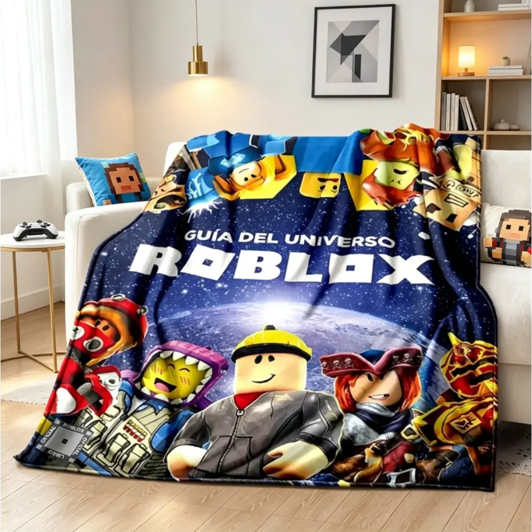 Roblox Inspired Blocky Avatar Style Flannel Blanket, Cartoon Game Plush Fleece Throw Blanket for Adults & Kids, Ultra Soft Cozy Warm Lightweight All Season Blanket for Couch Sofa Bed Bedroom Travel Home Decor Birthday Christmas Gift