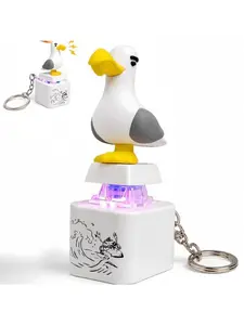 Seagull Mine Button Keychain - With realistic sound effects and LED lights, this rechargeable portable fun interactive toy is perfect for relieving stress and is a delightful fingertip toy. Ideal for giving to friends and family.