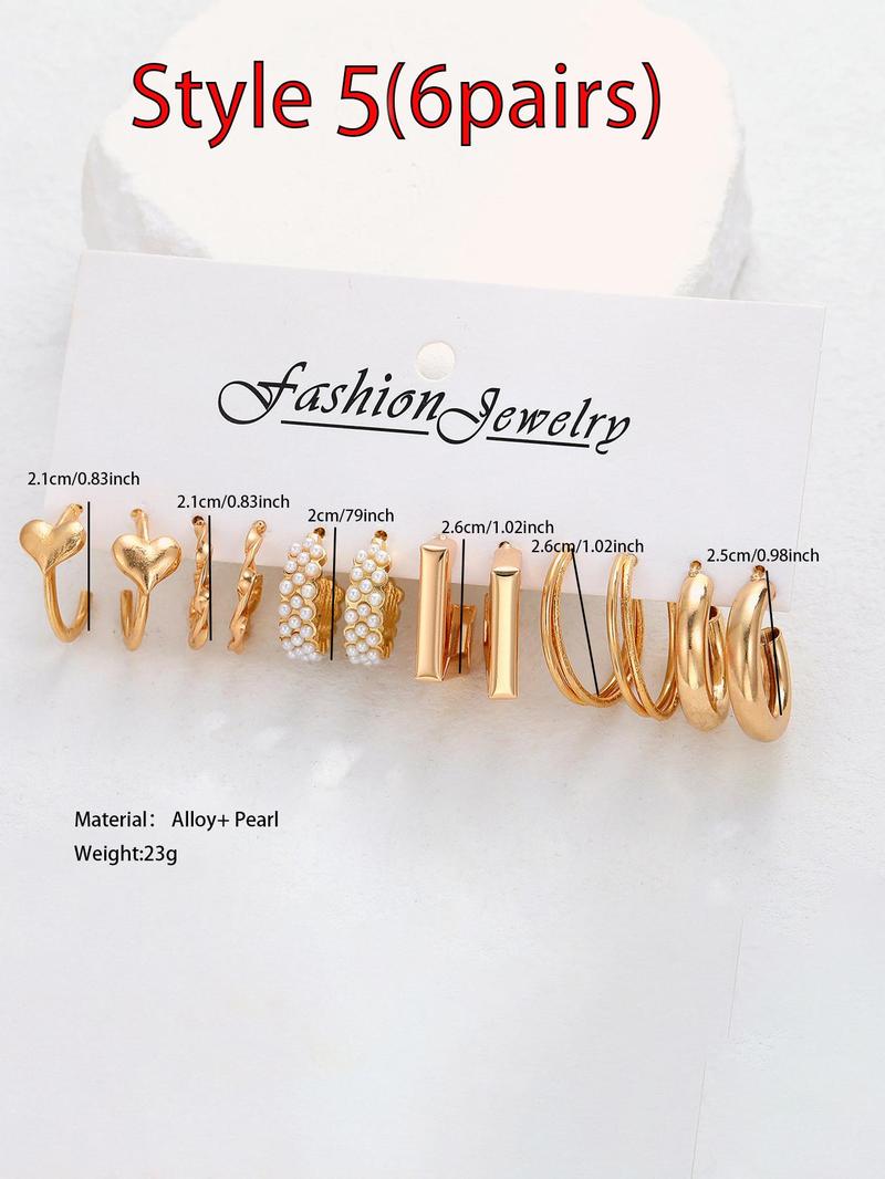 Faux Pearl Decorated Geometric Design Hoop Earrings, Summer Outfits 2024 Matching Earrings Set, Jewelry Accessories for Women & Girls, Fashionable Jewelry Accessories