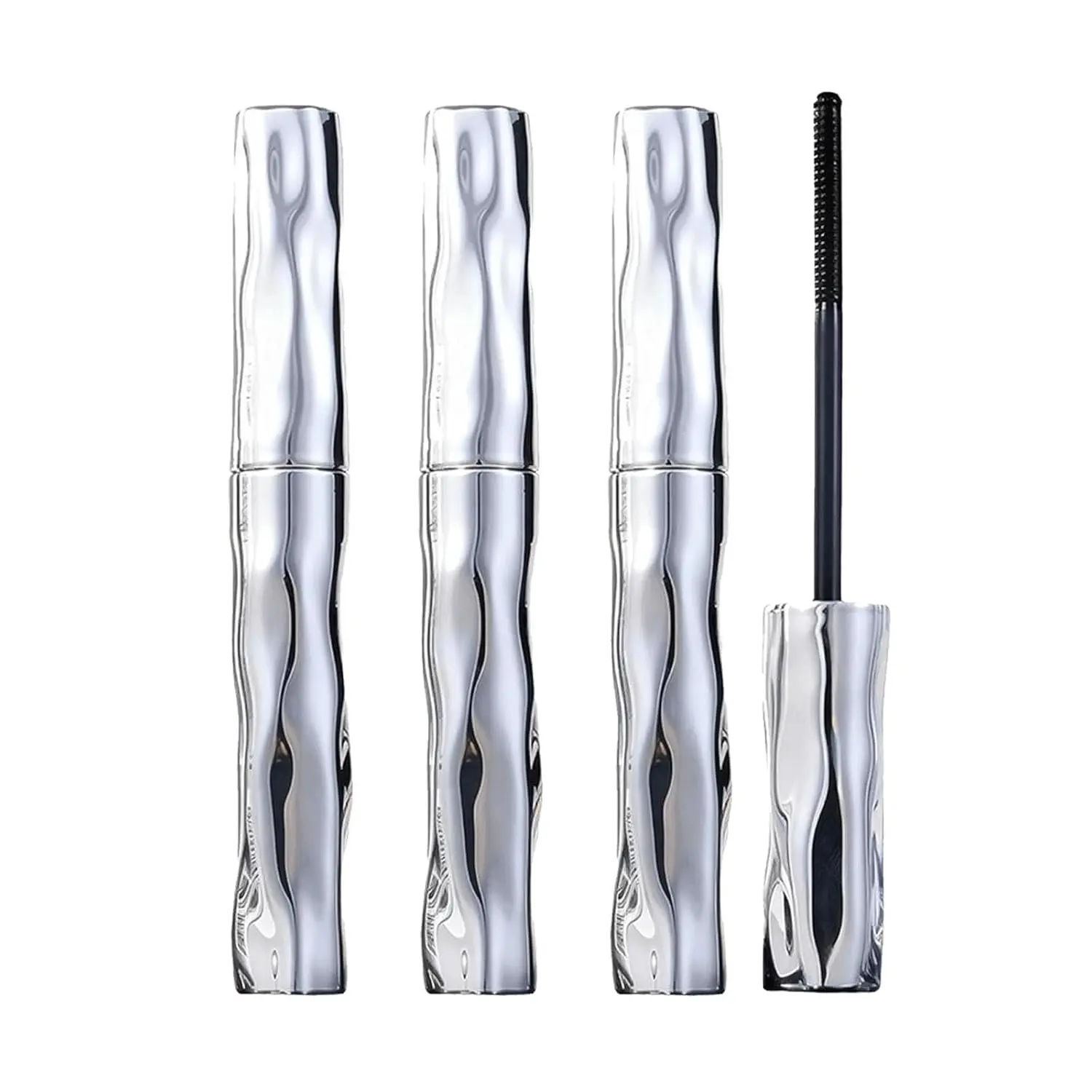 Curling Silver Stick Mascara, 7d Mascara Fiber Lashes Waterproof, Metal Wand Tubing Mascara, Smudge Proof Non Clump, Waterproof Quick-Dry Long-Lasting Natural Eyelash Makeup (3PCS)
