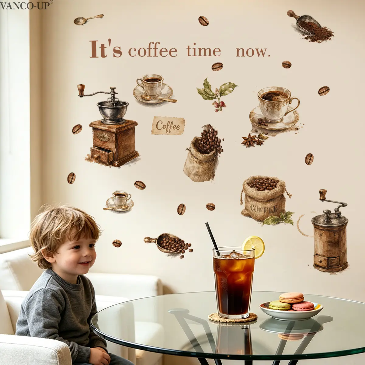 1Pc (30*90cm) Vintage Coffee Quote Self-Adhesive Wall Sticker, Vinyl Decal, Decor Decal for Coffee Shop, Restaurant & Home Kitchen