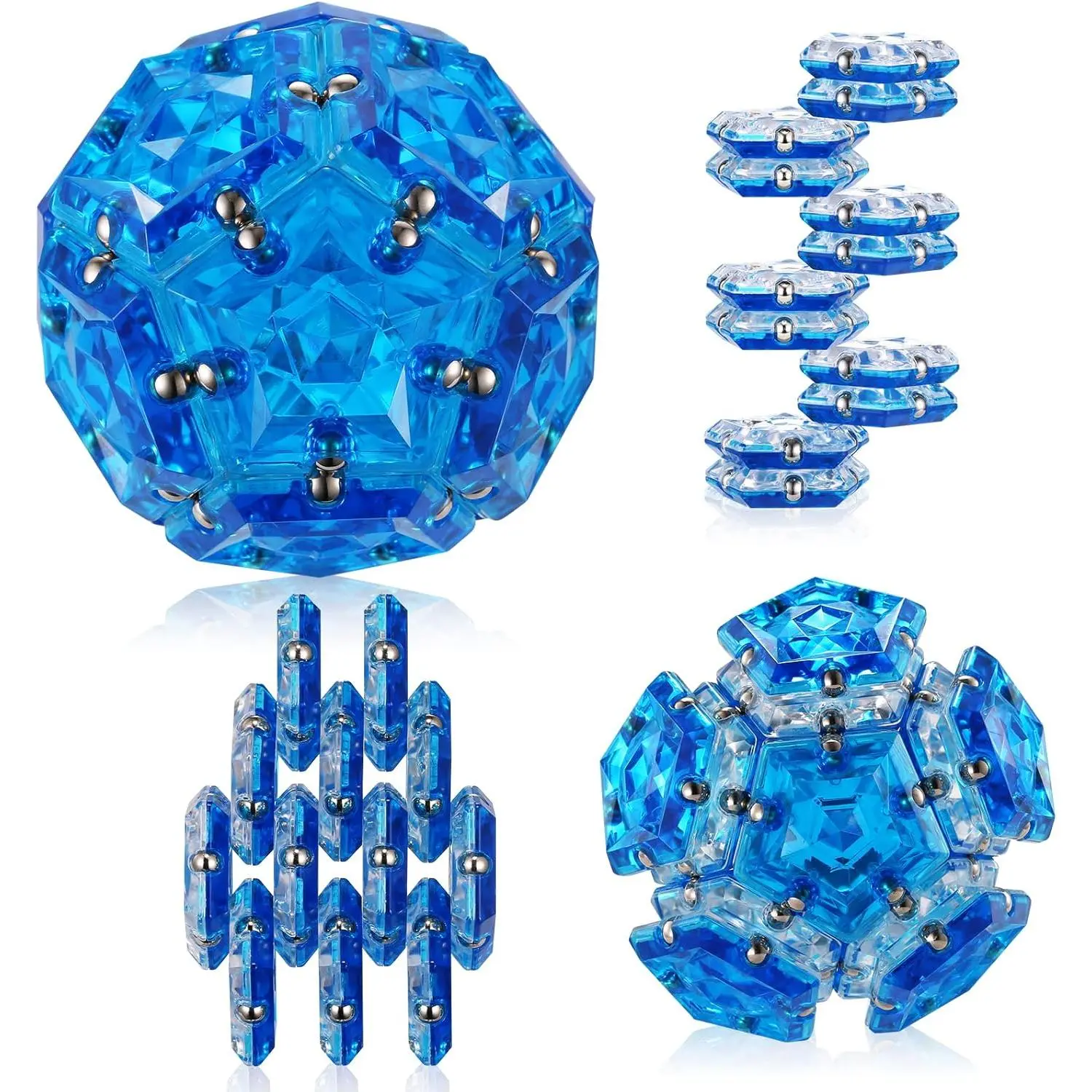 Magnetic Fidget Sphere - Pentagons Magnets Balls - 12 Piece Set - Crystal Blue - Magnet Fidgets Toy - Creativity Beyond Imagination, Inspirational, Recreational, Desk Toys for Adults