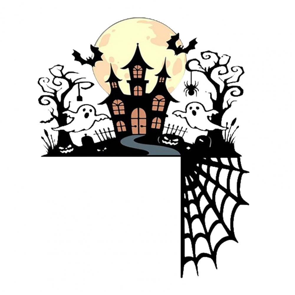 Halloween Door Corner Sign Metal Witch Cat Bat Ghost Spider Web Door Topper Sign Home Door Window Frame Decoration