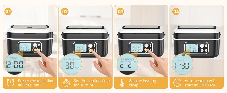 Yofidra Cordless Heated Lunch Box, 24000mAh 100W Electric Lunch Box with Smart Timer, 6.3-Cup Super Large Lunchbox for Men & Women, Portable Food Warmer with Insulated Bag for Outdoor/Office, Black