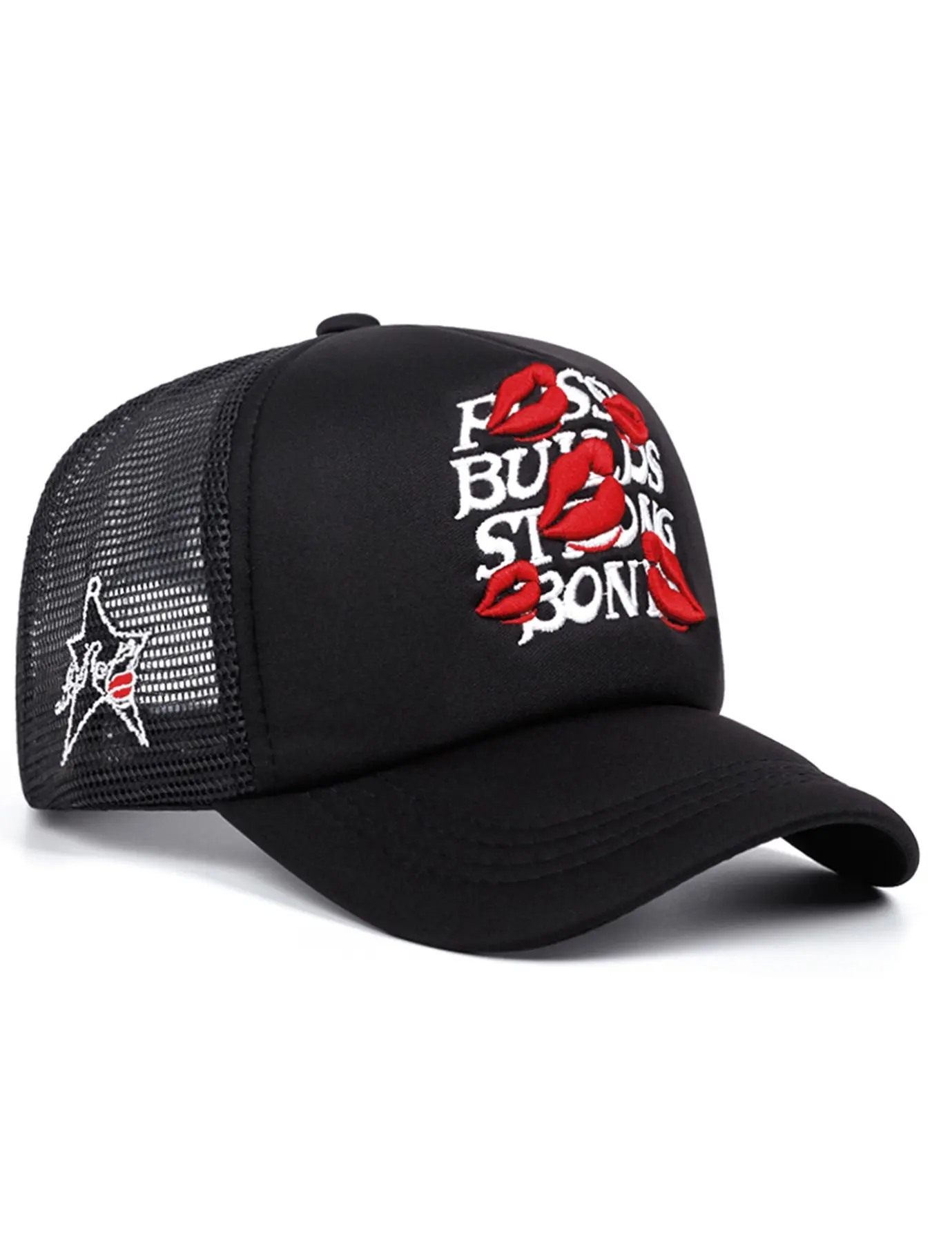 2026 New Simple Creative Breathable Mesh Hat Personalized Lipprint Letter Embroidered Baseball Hat Street Fashion Hip Hop Hat Outdoor Sports Sunshade Skateboard Hat Daily Life Commuting Leisure Decorative Hat Male Female Same Style