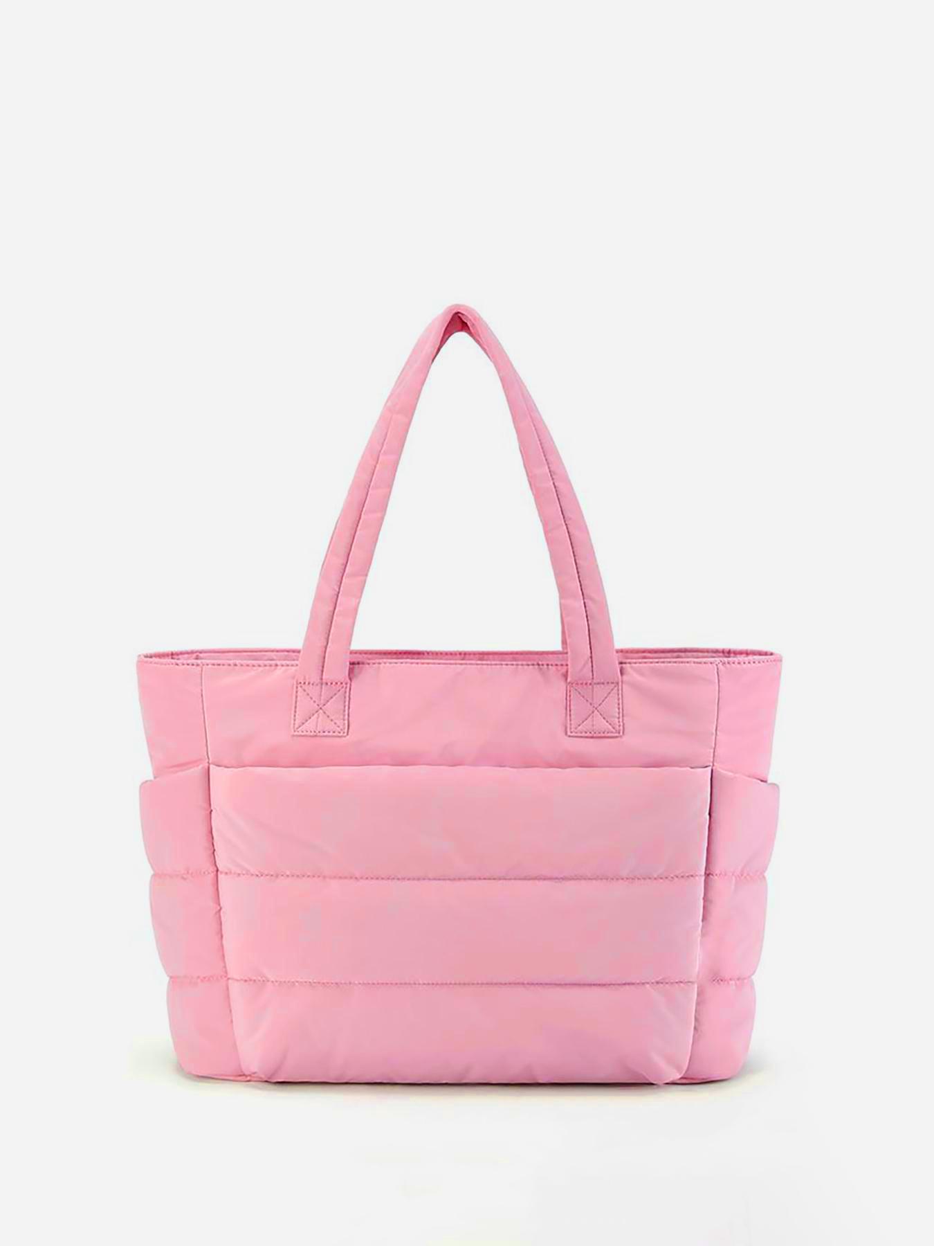 Women's Solid Color Quilted Puffer Tote Bag, Large Capacity Zipper Shoulder Bag for Travel Work, Casual Trendy Versatile High-quality Daily Commuting Bag, Purse