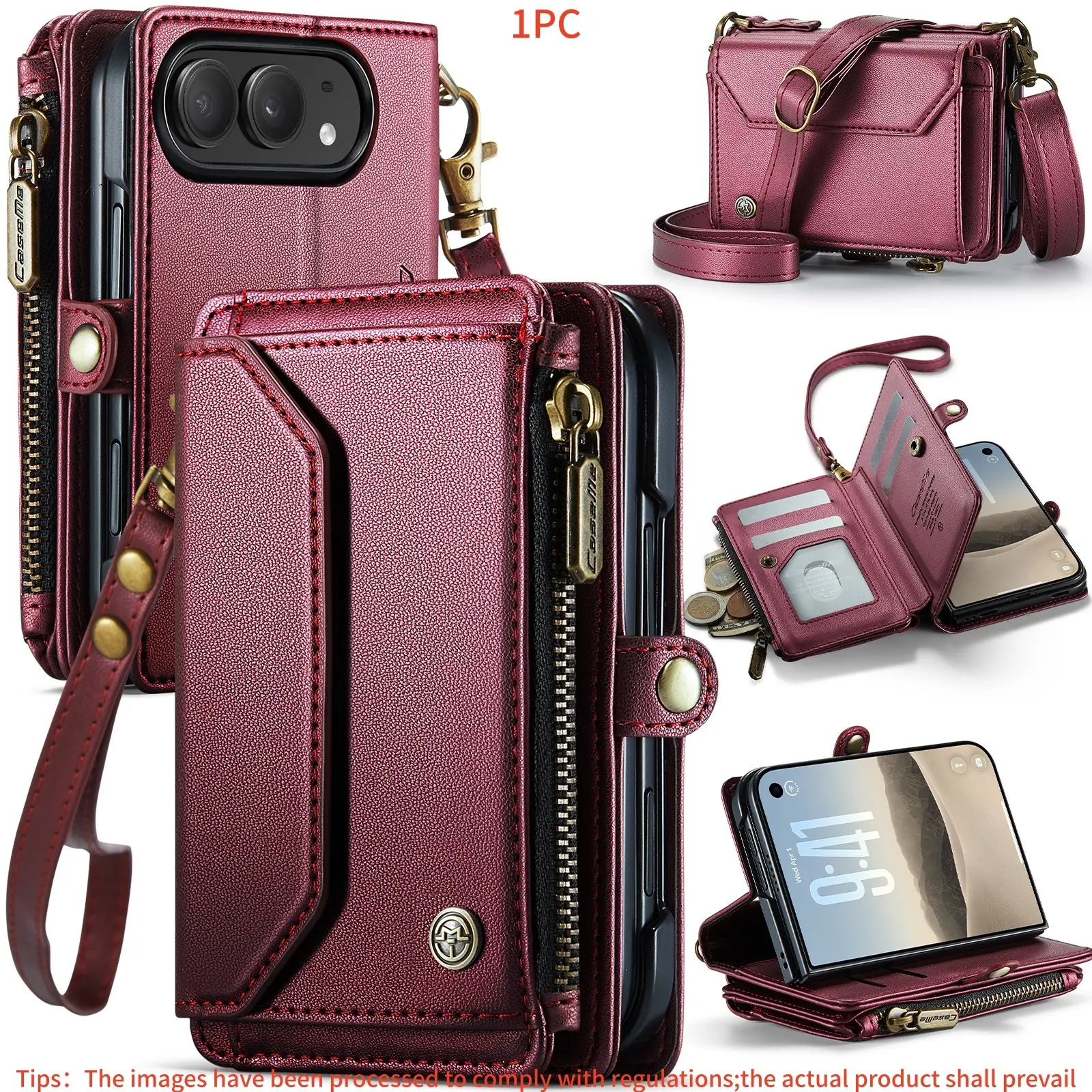 Multi-Functional Phone Wallet Casing Compatible with iPhone Duo Models, Rfid Protection, Multiple Card Slots, Wrist Strap, Shoulder Strap