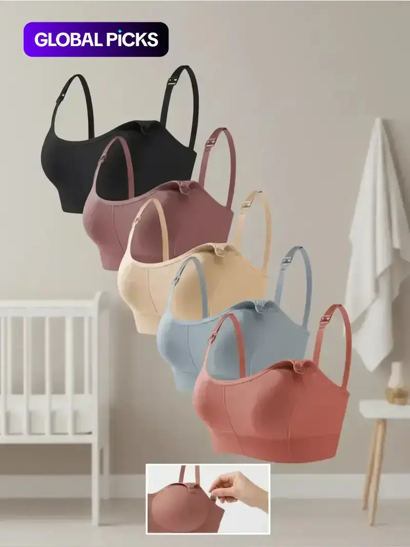 Women's Solid Detachable Adjustable Strap Nursing Bra Set, Front-Closure Bra, Soft Comfortable Breathable Pregnancy Maternity Bra, Maternity Clothing, Maternity Lingerie