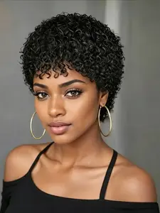 Afro Kinky Curly Wave Human Hair Wig for Women Pixie Cut Wig for Daily Party Use Wig Full Machine Made Wig 150% Density