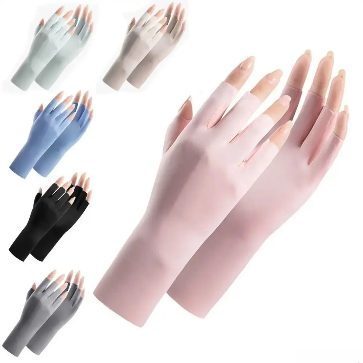Fashion Accessory Gloves in Solid Polyester, Lightweight and Breathable Hand Shields for UV Gel Manicures, Salon Use, Sun Protection, Uv Shielding, High Elasticity, Breathable Fit, 1 Pair, 8 Colors, Fingerless Uv Gloves
