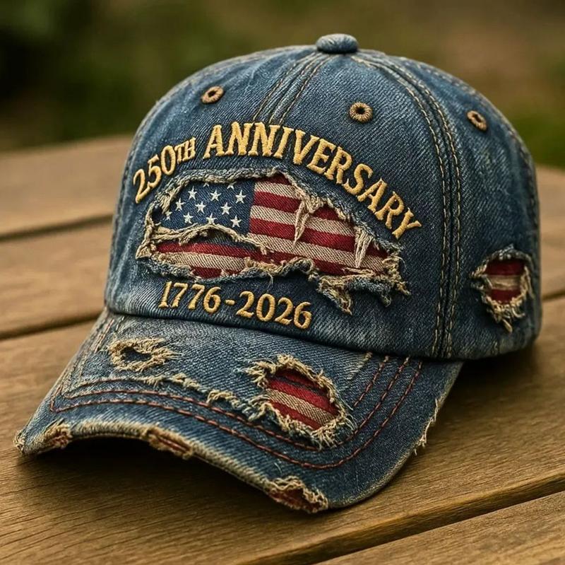 1776-2026 250th Anniversary Baseball Cap – Distressed Denim American Flag Embroidery, Vintage Patriotic Hat for History Buffs & Outdoors 1776-2026 250th Anniversary Baseball Cap – Distressed Denim American Flag Embroidery, Vintage Patriotic Hat for History Buffs & Outdoors